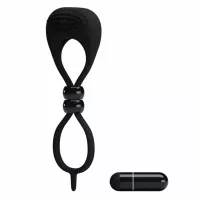 PRETTY LOVE péniszgyűrű Locker - fekete színben, vibrációs funkcióval, heregyűrűvel, vízálló, elemes