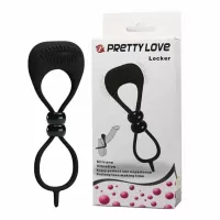 PRETTY LOVE péniszgyűrű Locker - fekete színben, vibrációs funkcióval, heregyűrűvel, vízálló, elemes