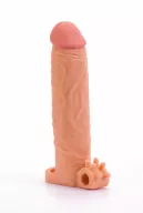 LOVETOY péniszköpeny Pleasure X-Tender Vibrating Penis Sleeve 4 - realisztikus, testszínű, vibrációs funkcióval, vízálló, elemes, (19 cm)