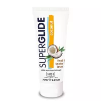 HOT intim síkosító Superglide Edible Lubricant Waterbased Coconut 75 ml - vízbázisú, ehető, kókusz ízű, óvszerhez és segédeszközhöz is