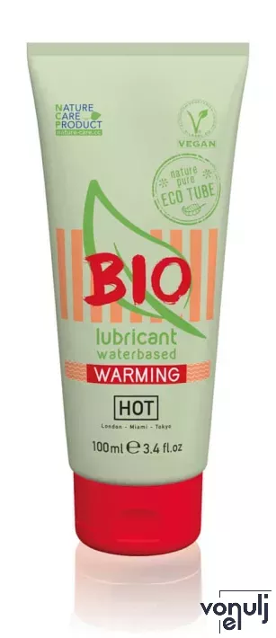 HOT intim síkosító Bio Lubricant Waterbased Warming 100 ml - vízbázisú, vegán, melegítő hatással, hosszantartó, óvszerhez és segédeszközhöz is