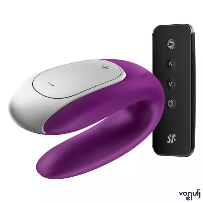 SATISFYER párvibrátor Double Fun - lila színben, vízálló, akkumulátoros, távirányítós, ingyenes applikációval