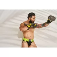 CUT4MEN erotikus férfi alsó Rugby Jockstrap-NeonLime M - sárga- fekete színben, M méretben