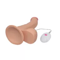 LOVETOY élethű vibrátor 8.5" The Ultra Soft Dude Vibrating Flesh -  vízálló, herékkel, távirányítóval, tapadókoronggal, elemes, szilikon (21 cm)