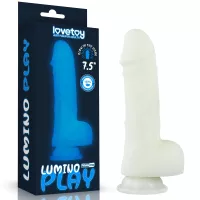 LOVETOY élethű dildó 7,5" LUMINO PLAY - nagy méretű, herékkel, rugalmas, letapasztható, sötétben világít, szilikon (19,3 cm)