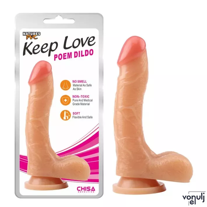 CHISA NOVELTIES élethű dildó Poem Dildo - nagy méretű, letapasztható, herékkel, testszínű, vízálló, PVC (20 cm)