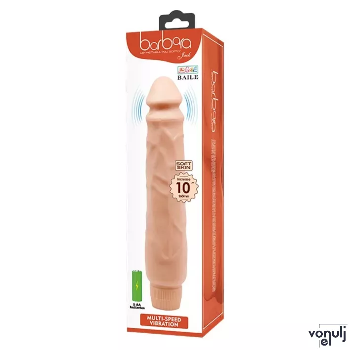 BAILE élethű vibrátor Barbara Jack Realistic Multi-Speed Vibrator 10" - realisztikus, elemes, TPR (25,5cm)