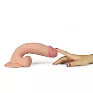 LOVETOY élethű vibrátor 9" The Ultra Soft Dude Vibrating Flesh -  vízálló, herékkel, távirányítóval, tapadókoronggal, elemes,, szilikon (23 cm)