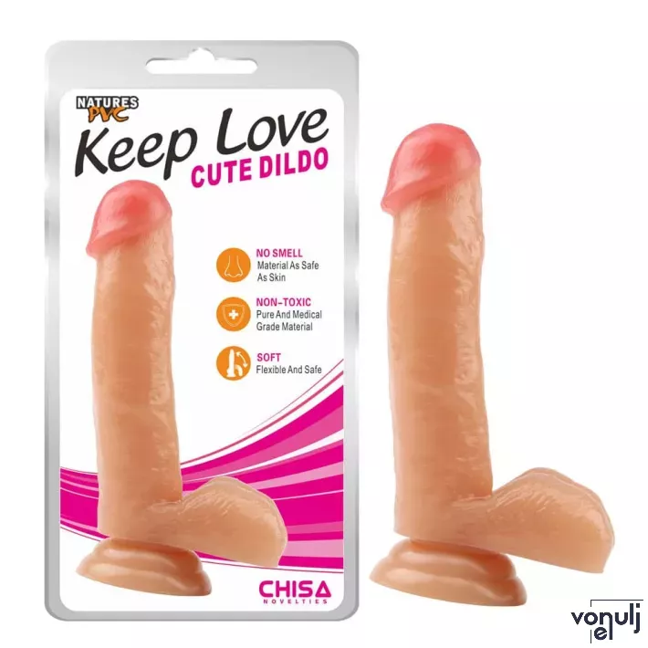 CHISA NOVELTIES élethű dildó Cute Dildo - közepes méretű, letapasztható, herékkel, testszínű, vízálló, PVC (17,8 cm)