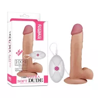 LOVETOY élethű vibrátor 9" The Ultra Soft Dude Vibrating Flesh -  vízálló, herékkel, távirányítóval, tapadókoronggal, elemes,, szilikon (23 cm)