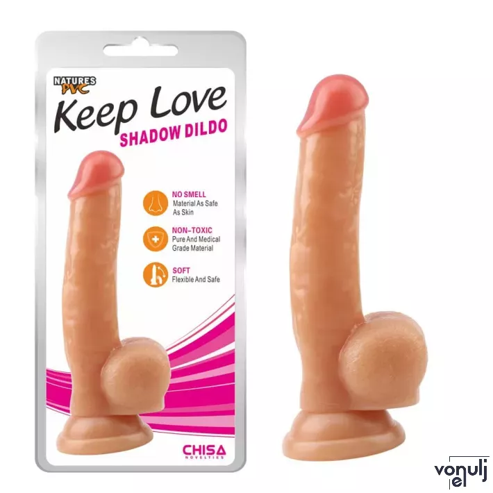 CHISA NOVELTIES élethű dildó Shadow Dildo - nagy méretű, letapasztható, herékkel, testszínű, vízálló, PVC (22 cm)