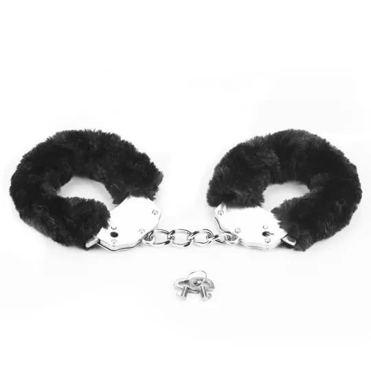 LOVETOY bilincs Fetish Pleasure Fluffy Hand Cuffs Black - fém, fekete plüss borítással