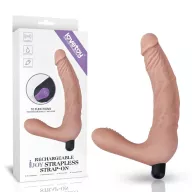 LOVETOY Strap-on vibrátor Rechargeable IJOY Strapless Strap-on Flesh - realisztikus, testszínű, kétágú, vízálló, akkumulátoros, (12 cm és 20 cm)