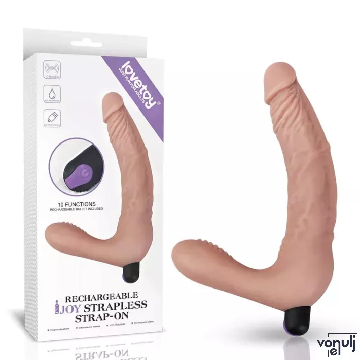 LOVETOY Strap-on vibrátor Rechargeable IJOY Strapless Strap-on Flesh - realisztikus, testszínű, kétágú, vízálló, akkumulátoros, (12 cm és 20 cm)