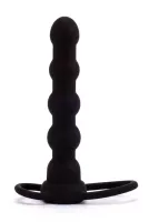 LOVETOY felcsatolható anál vibrátor Vibrating Fantasy Double Prober - fekete színben, heregyűrűvel rögzíthető, elemes, 16 cm
