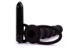 LOVETOY felcsatolható anál vibrátor Vibrating Fantasy Double Prober - fekete színben, heregyűrűvel rögzíthető, elemes, 16 cm
