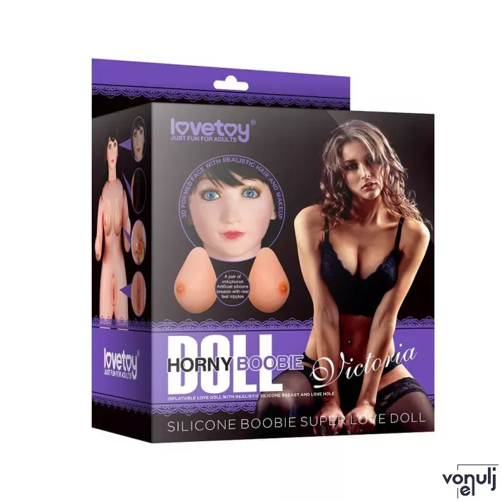 LOVETOY guminő Silicone Boobie Super Love Doll 1 - testszínű, valósághű méretekkel, 3D-s arccal, 2 kéjnyílással, mellekkel, vízálló