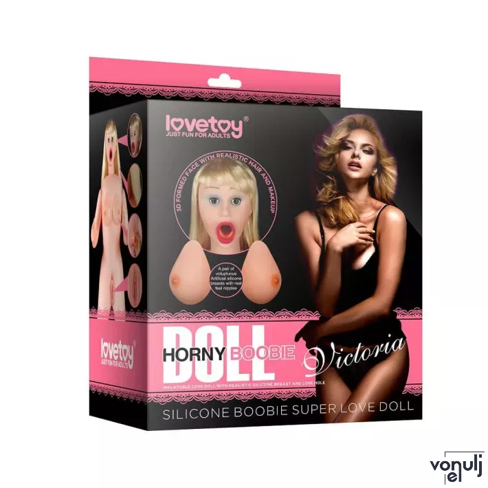 LOVETOY guminő Silicone Boobie Super Love Doll 2 - testszínű, valósághű méretekkel, 3D-s arccal, 3 kéjnyílással, vízálló