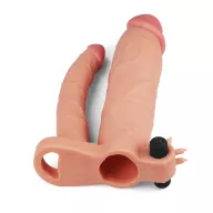 LOVETOY péniszköpeny Add 3" Vibrating Double Penis Sleeve - realisztikus, testszínű, kétágú, vibrációs funkcióval, vízálló, elemes, (21 cm)