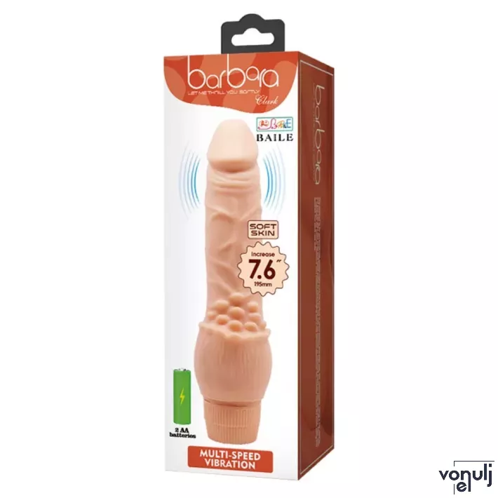 BAILE élethű vibrátor Barbara Clark Realistic Multi-Speed Vibrator 7,6" - realisztikus, csiklóstimuláló felülettel, elemes, TPR (19,5cm)