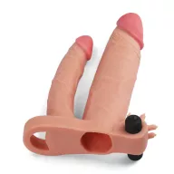 LOVETOY péniszköpeny Add 1" Vibrating Double Penis Sleeve - realisztikus, testszínű, kétágú, vibrációs funkcióval, vízálló, elemes (18 cm)