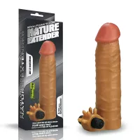 LOVETOY péniszköpeny Add 1,5" Vibrating Silicone Extender Brown - realisztikus, barna testszínű, vibrációs funkcióval, vízálló, elemes (17,8 cm)