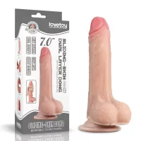 LOVETOY élethű dildó 7" SLIDING SKIN - közepes méretű, herékkel, kétrétegű, letapasztható, csúsztatható bőrű , TPE(18 cm)