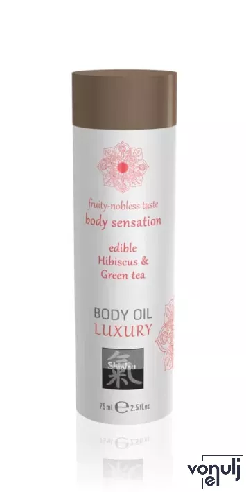 SHIATSU testolaj Luxury Body Oil Edible Hibiskus & Green Tea 75 ml - ehető, hibiszkusz és zöld tea ízű