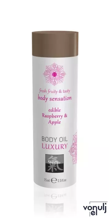 SHIATSU testolaj Luxury Body Oil Edible Raspberry & Apple 75 ml - ehető, málna és alma ízű