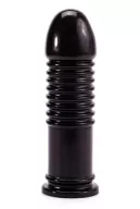 LOVETOY anál dildó King-Sized Anal Bumper - fekete színben, bordázott, letapasztható, vízálló, PVC, 22,5 cm