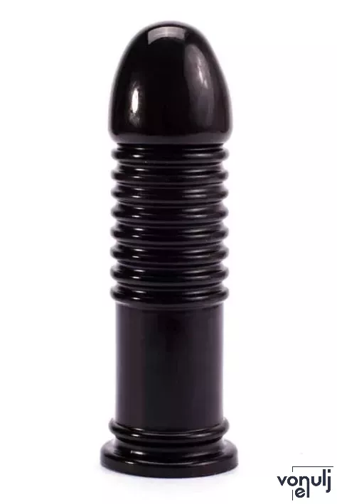 LOVETOY anál dildó King-Sized Anal Bumper - fekete színben, bordázott, letapasztható, vízálló, PVC, 22,5 cm