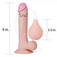 LOVETOY élethű dildó 9" SQUIRT EXTREME DILDO - közepes méretű, herékkel, ejakuláló, nagy pumpa, letapasztható, PVC (23 cm)