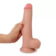 LOVETOY élethű dildó 8" SKINLIKE SOFT DONG - közepes méretű, kétrétegű, extra rugalmas külső réteg, herékkel, letapasztható, TPE (20 cm)