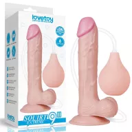 LOVETOY élethű dildó 9" SQUIRT EXTREME DILDO - közepes méretű, herékkel, ejakuláló, nagy pumpa, letapasztható, PVC (23 cm)