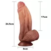 LOVETOY élethű dildó 10" NATURE COCK PLATINUM nagy méretű, teljes méretű herékkel, kétrétegű, letapasztható, sötét, szilikon (25 cm)