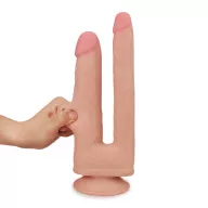 LOVETOY kétágú dildó Skinlike Soft Dong - realisztikus, testszínű, kétágú, kétrétegű, hajlítható, letapasztható, vízálló, TPE ( 21,9 cm és 25 cm )