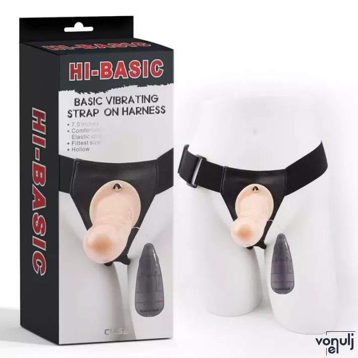 CHISA NOVELTIES felcsatolható vibrátor Basic Vibrating Strap-on Harness-Flesh - realisztikus, vízálló, állítható hám, távirányítós, elemes,(19 cm)