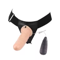 CHISA NOVELTIES felcsatolható vibrátor Basic Vibrating Strap-on Harness-Flesh - realisztikus, vízálló, állítható hám, távirányítós, elemes,(19 cm)