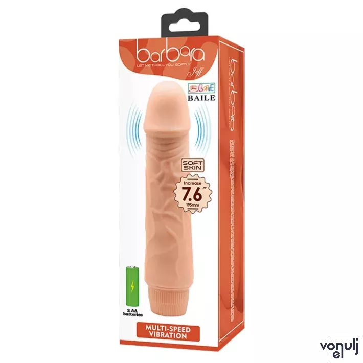 BAILE élethű vibrátor Barbara Jeff  Realistic Multi-Speed Vibrator 7,6" - realisztikus, elemes, TPR (19,5cm)