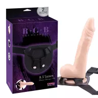 CHISA NOVELTIES felcsatolható dildó RGB James Deen Strap-On - realisztikus, testszínű, herés, állítható hámmal, PVC (21,6 cm)