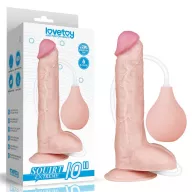 LOVETOY élethű dildó 10" SQUIRT EXTREME DILDO - nagy méretű, herékkel, ejakuláló, nagy pumpa, letapasztható, PVC (25 cm)