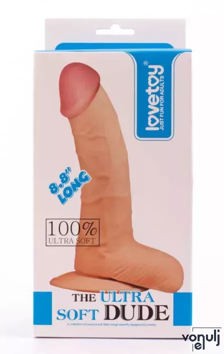 LOVETOY élethű dildó 8,8" ULTRA SOFT DUDE 5 - közepes méretű, vastag, ultra rugalmas, herékkel, letapasztható, TPE (23 cm)