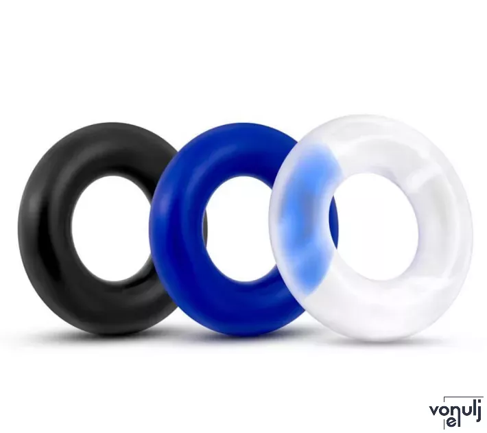 LOVETOY péniszgyűrű szett X-Basic Donut Rings 3 Pack - 3 különböző színben, vízálló, vibráció nélküli