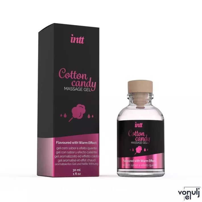 INTT masszázsgél Massage Gel Cotton Candy Glass Bottle 30 ml - ehető, vattacukor ízű, melegítő hatású