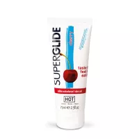 HOT intim síkosító Superglide Edible Lubricant Waterbased Cherry 75 ml - vízbázisú, ehető, meggy ízű, óvszerhez és segédeszközhöz is