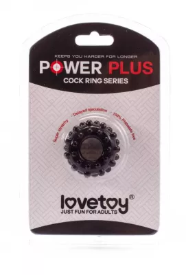 LOVETOY péniszgyűrű Power Plus Cockring 3 - fekete színben, külső stimuláló felülettel, vízálló, vibráció nélküli