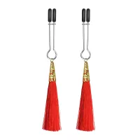 LOVETOY mellbimbó csipesz Glamor Tassel Nipple Clamp Red - piros díszítéssel