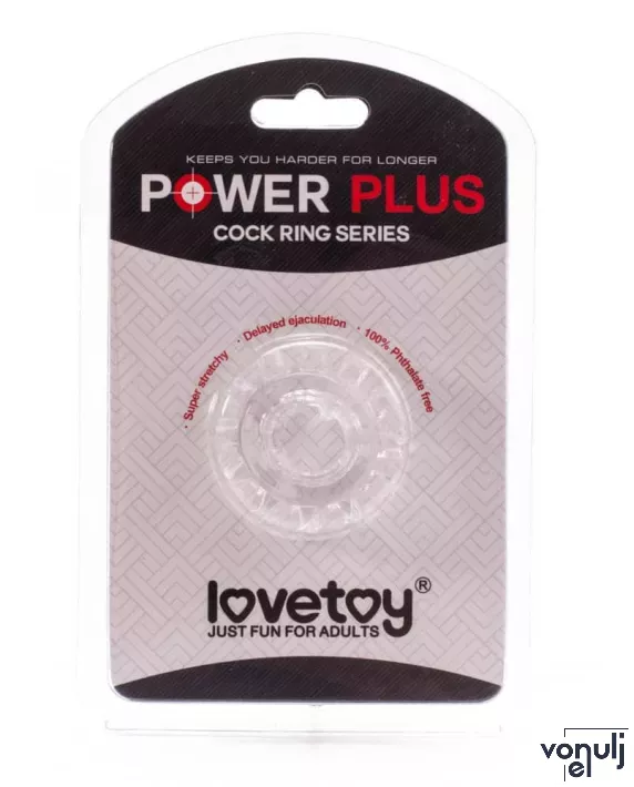 LOVETOY péniszgyűrű Power Plus Cockring 6 - áttetsző, külső stimuláló felülettel, vízálló, vibráció nélküli