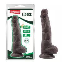 CHISA NOVELTIES élethű dildó Fashion Dude 8.5 Inch Cock Brown - közepes méretű, herékkel, letapasztható, fekete, PVC ( 21 cm )