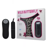 BAILE vibrációs bugyi Wild Butterfly Panty With Bullet - leopárd mintával díszített bugyi, behelyezhető vibrátorral, távirányítóval, vízálló, elemes